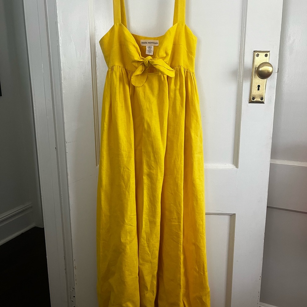 Mara Hoffman yellow linen maxi dress, size 8